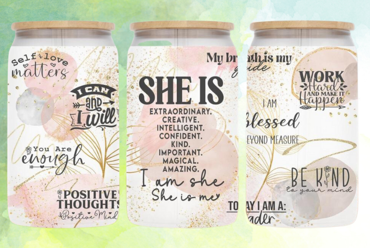 She is - 16oz Glass Can Cup w/ bamboo lid and straw